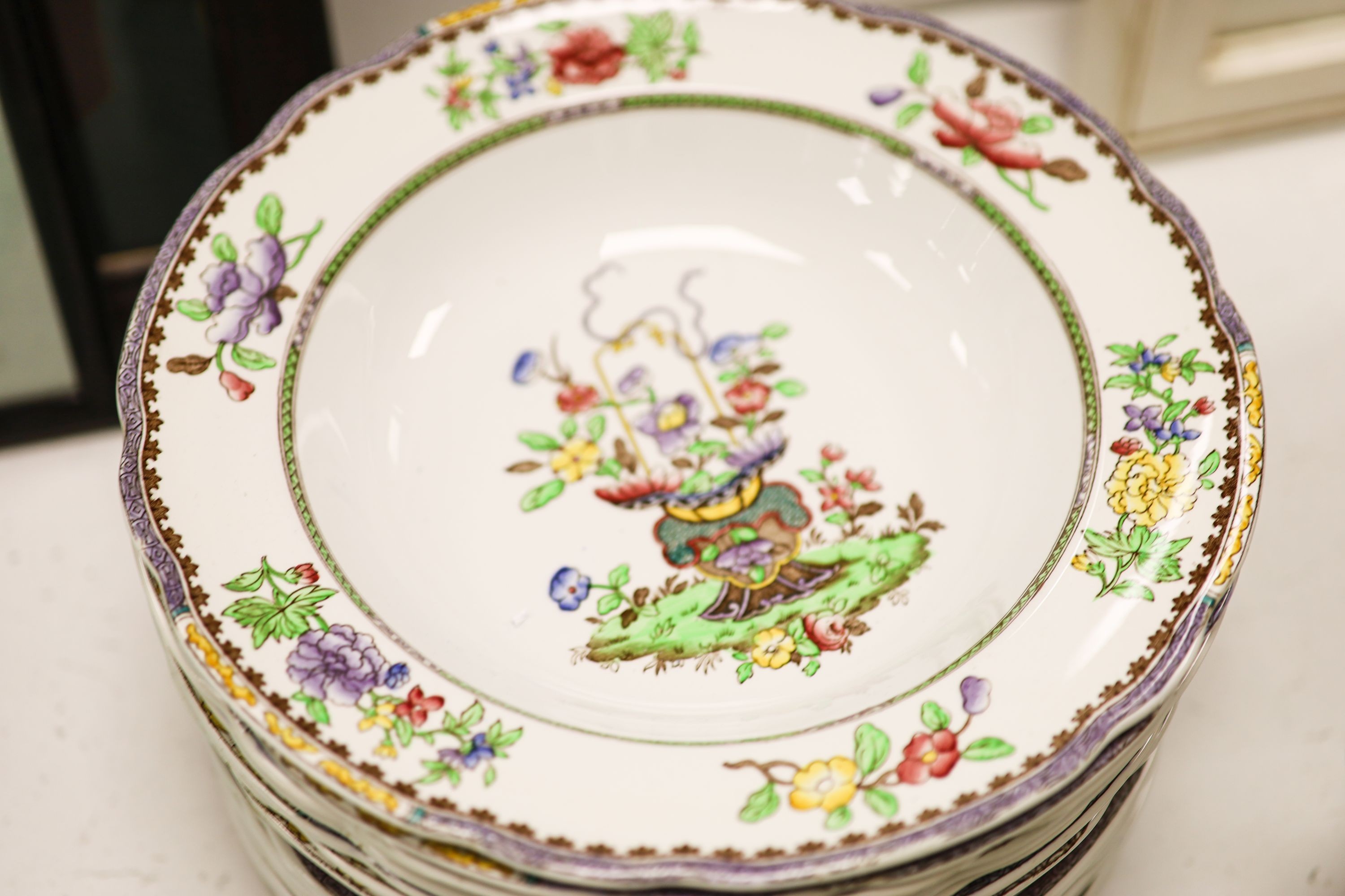 A Copeland “Old Bow” pattern part dinner and tea service